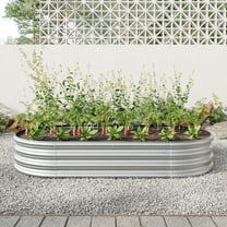 Topcobe 70"x11" Raised Garden Bed Outdoor, Oval Large Metal Raised Planter Bed for for Plants, Vegetables, and Flowers, Silver