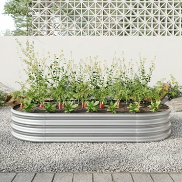 Topcobe 70"x11" Raised Garden Bed Outdoor, Oval Large Metal Raised Planter Bed for for Plants, Vegetables, and Flowers, Silver