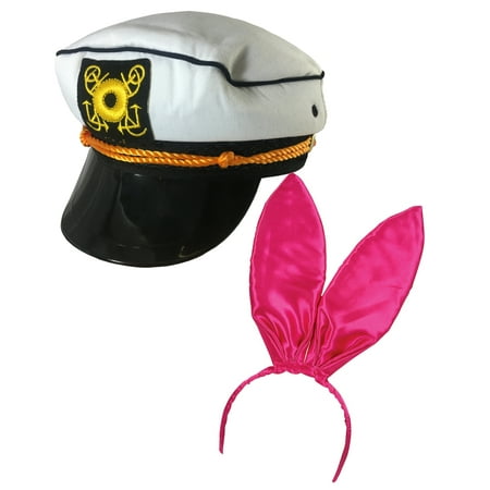 Yacht Hat Bunny Ears The Hefner And Bunny Couples Costume Accessory Bundle