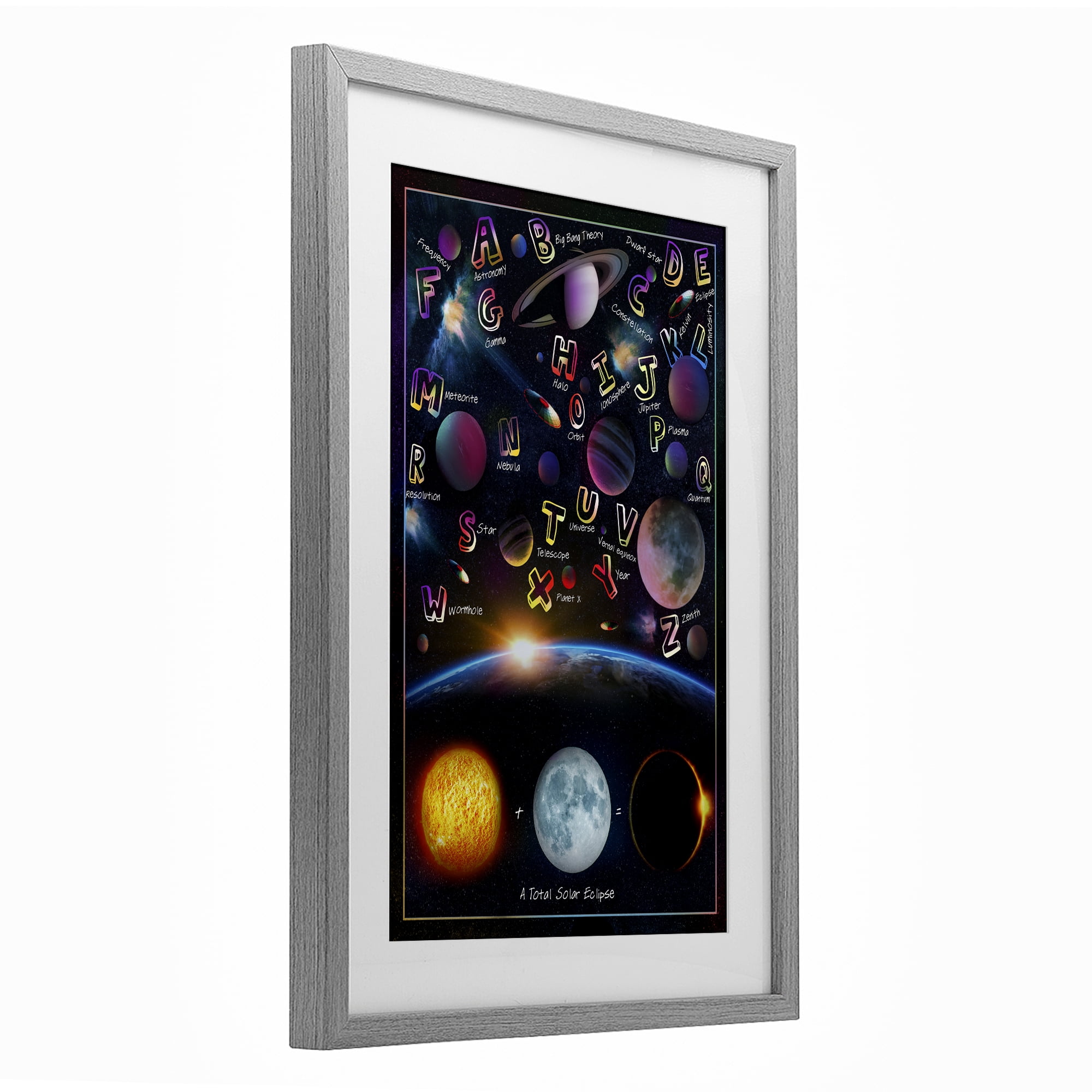 Educational Astronomy Alphabet Gray Framed Print Under Glass, design by Ali Chris