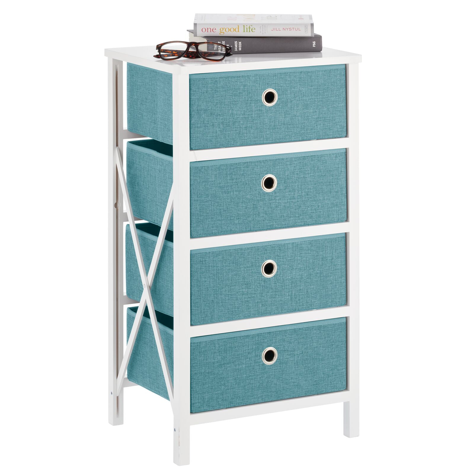 mDesign 4 Drawer Foldable Dresser Storage Unit Chest Wood Frame, Easy Pull Fabric Bins