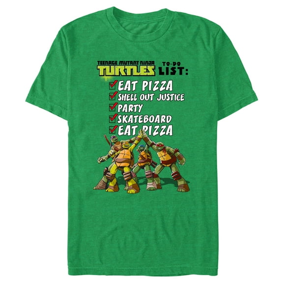 Men's Teenage Mutant Ninja Turtles To-Do List Eat Pizza Graphic Tee Kelly Heather 3X Large