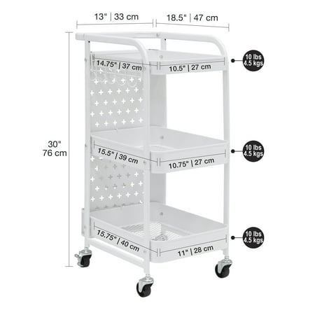 Studio Designs - Streamline 3-Tier Metal Multiuse Organizer Cart - White
