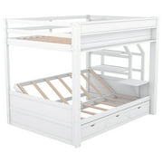 Euroco Wood Full Bunk Bed or Full over Futon with Shelf and Drawers for Kids Teens, Covertible into Daybed for Living Room, White