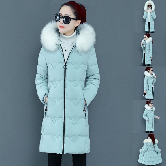 Tejiojio Clearance Rollbacks Women Winter Long Sleeve Hooded Padded Coat Outerwear