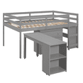 thumbnail image 6 of Tcbosik Full Size Loft Bed with Desk, Shelves and 3 Drawers, Wood Bed Frame with Ladder and Guardrail, Space Saving, Gray, 6 of 9