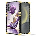 thumbnail image 2 of FKBRCL4U Compatible with Samsung Galaxy S24 S25 Case, High Heeled Purple Diamond Rose Luxury Golden Decoration for Girl Women Soft TPU Shockproof Protective Hard PC Back, 2 of 7