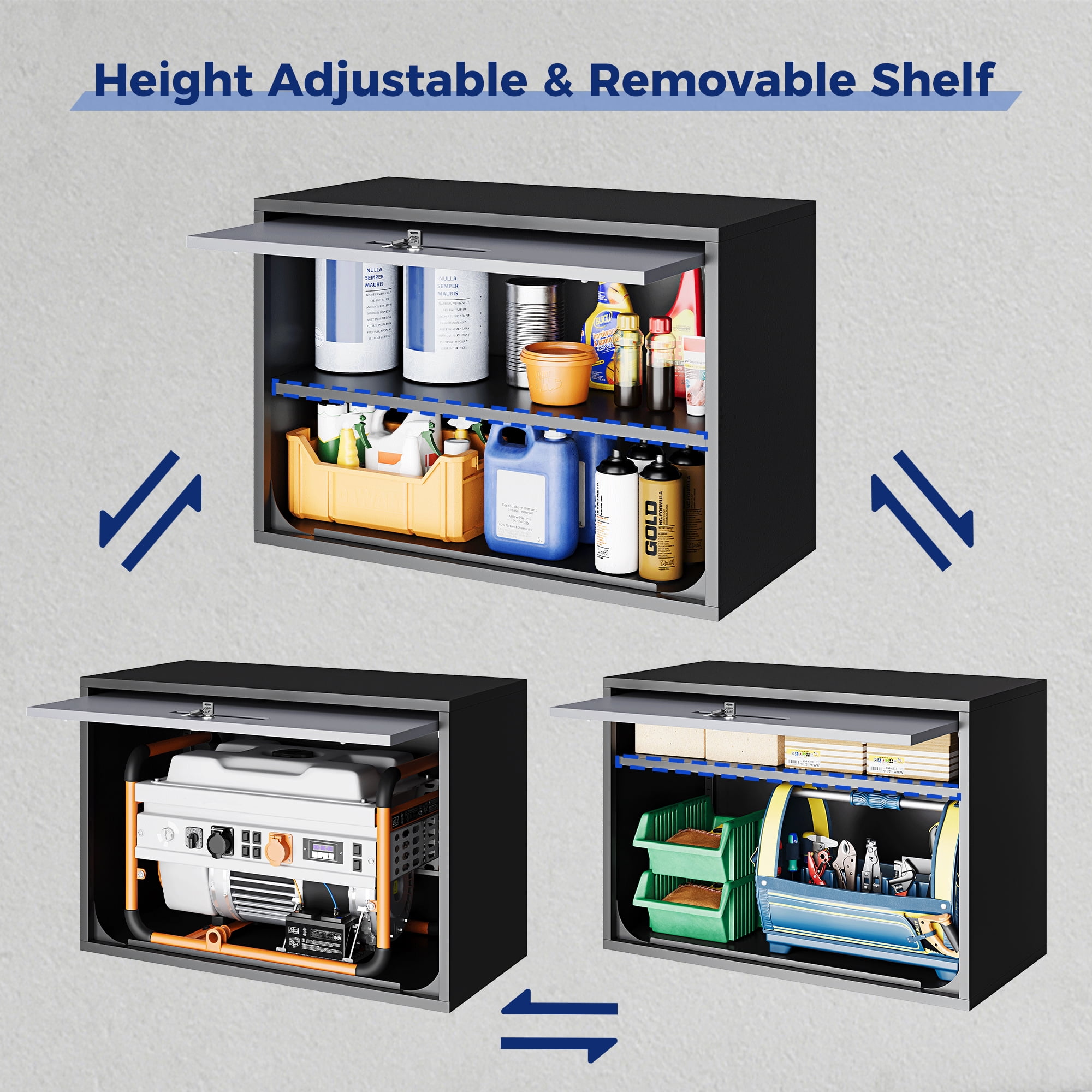 AUHUP Steel Wall Cabinet, Versatile Adjustable Metal Wall Mounted Storage Cabinet Organizer for Garage, Office, Kitchen, Black Gray, 31.5"W x 22"H x 16"D