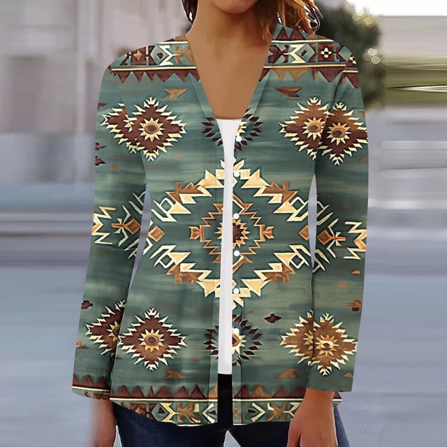 LOVZFMLL Cardigan pour Femmes Imprimé à Manches Longues, Ouvert à l'Avant, Cardigan à Boutons