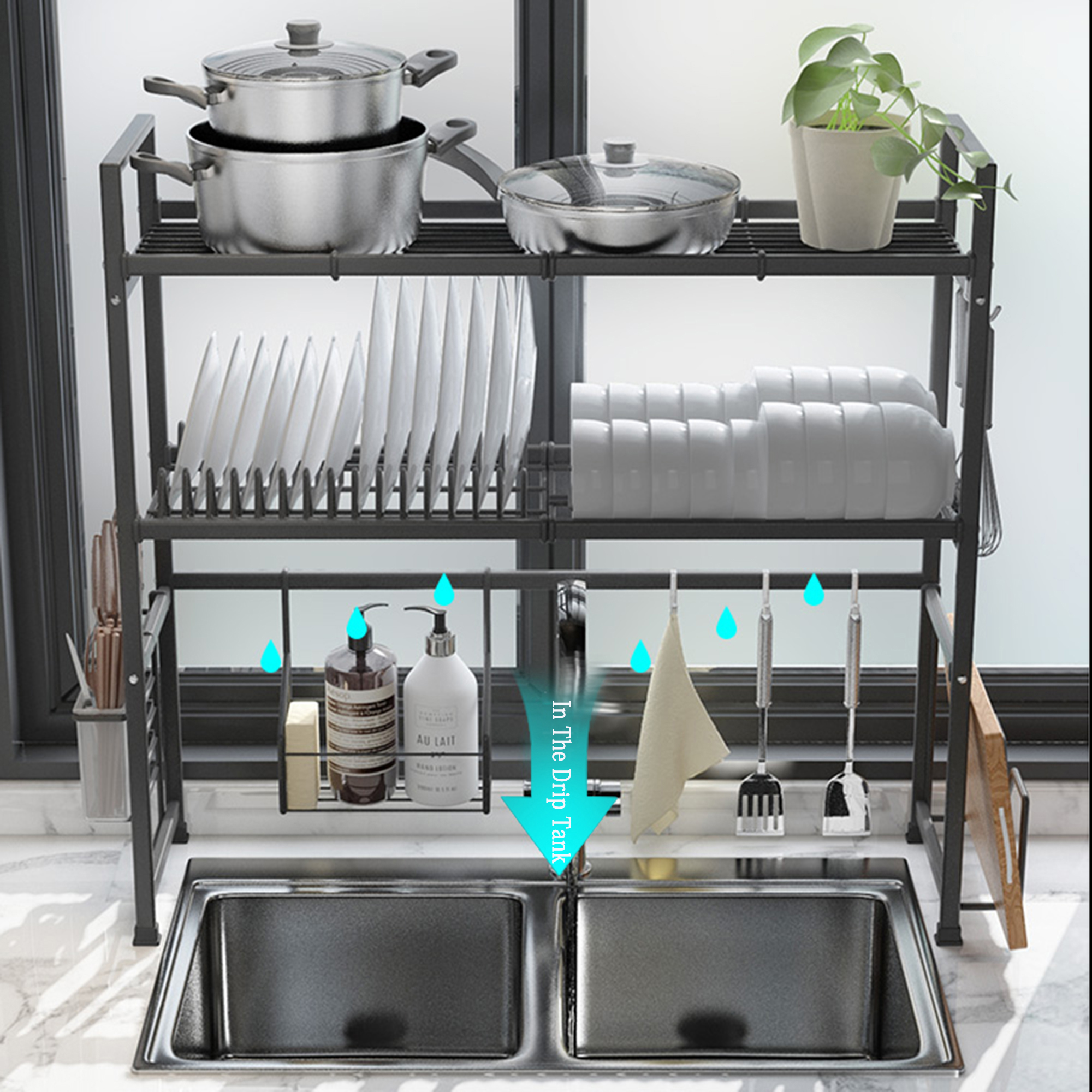Over Sink Dish Drying Rack 2 Tier Stainless Steel Dish Drainer for ...