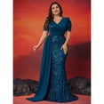 thumbnail image 2 of AURA Plus Size Evening Dress V Neck Short Sleeve Slim Fit Party Long Skirt Beaded Polyester, 2 of 7
