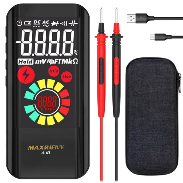 MAXRIENY A10 Pantalla LCD Color Multímetro Digital Inteligente 9999 Cuentas NCV Corriente Continua Voltaje de CA Resistencia Capacitancia Frecuencia Relación de Ciclo Diodo Continuidad Cable Vivo
