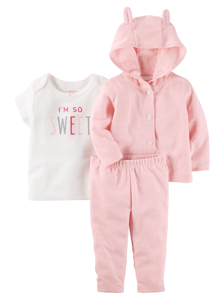 Carters Baby Girls 3Piece Heathered Little Jacket Set Pink