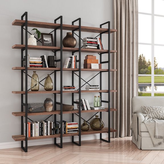 Antique Walnut Color 6 Tiers Large Size Display Bookshelves
