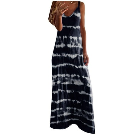 

Plus Size Dress for Women 2023 Bohemian Printed V Neck Sleeveless Beach Dress Suspender Long Sundress