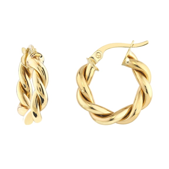 Honey Crush Real 10K Yellow Gold Polished Braided Double Tube Hoop Earrings (4mm, 10mm)