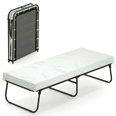 Topbuy Folding Bed with Mattress 75" x 31" Portable Guest Bed with Sturdy Metal Frame & Memory Foam Mattress