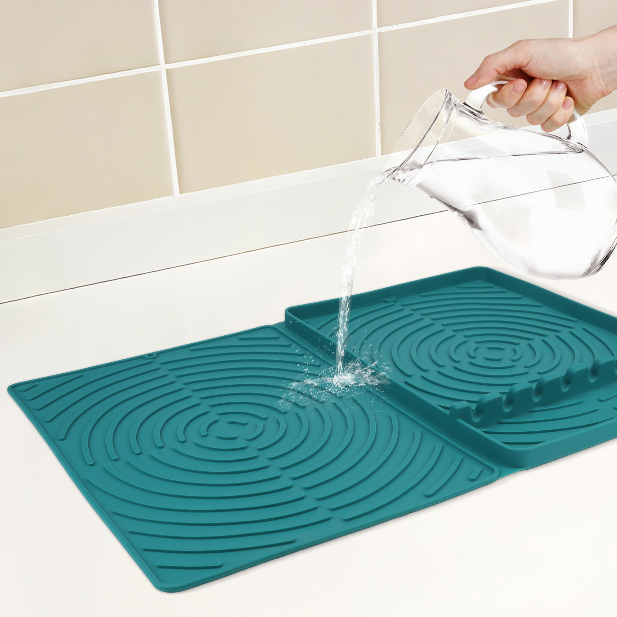 Unique Bargains Dish Drying Mat Fits Under Dish Rack for Kitchen Counter Green