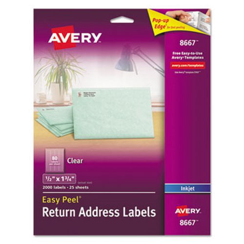 Avery 8667 Clear Return Address Labels, 1/2" x 13/4", 2,000 Labels
