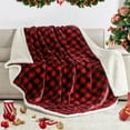 thumbnail image 4 of Christmas Sherpa Fleece Throw Blanket, Super Soft Warm Buffalo Plaid Plush Blankets and Throws, Warm Winter Cozy Fuzzy Blanket for Couch Sofa Bed (Red, 50" x 60"), 4 of 6