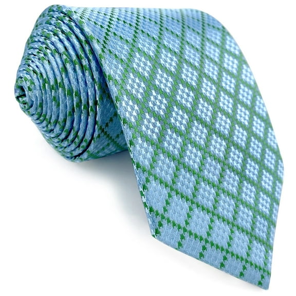 Men Tie Necktie Baby Blue Green Azure Checkered for Suit Prom Party Classic Size 57.5"×3.15"