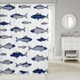 thumbnail image 2 of Manfei Cartoon Sardine Shower Curtain 72Wx78L, Rustic Fish Bath Curtain, Navy White, 2 of 5