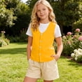 thumbnail image 6 of UVEASISHA Unisex Kids Volunteer Vest Lightweight Button Up Waistcoat Boys Girls V Neck Sleeveless Basic Vest Solid Color Casual Vest for School Activities Yellow 11-12 Years, 6 of 10