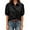 Black, variant on Summer Short Sleeve Women Solid Button Down Casual Puff Blouse Tops