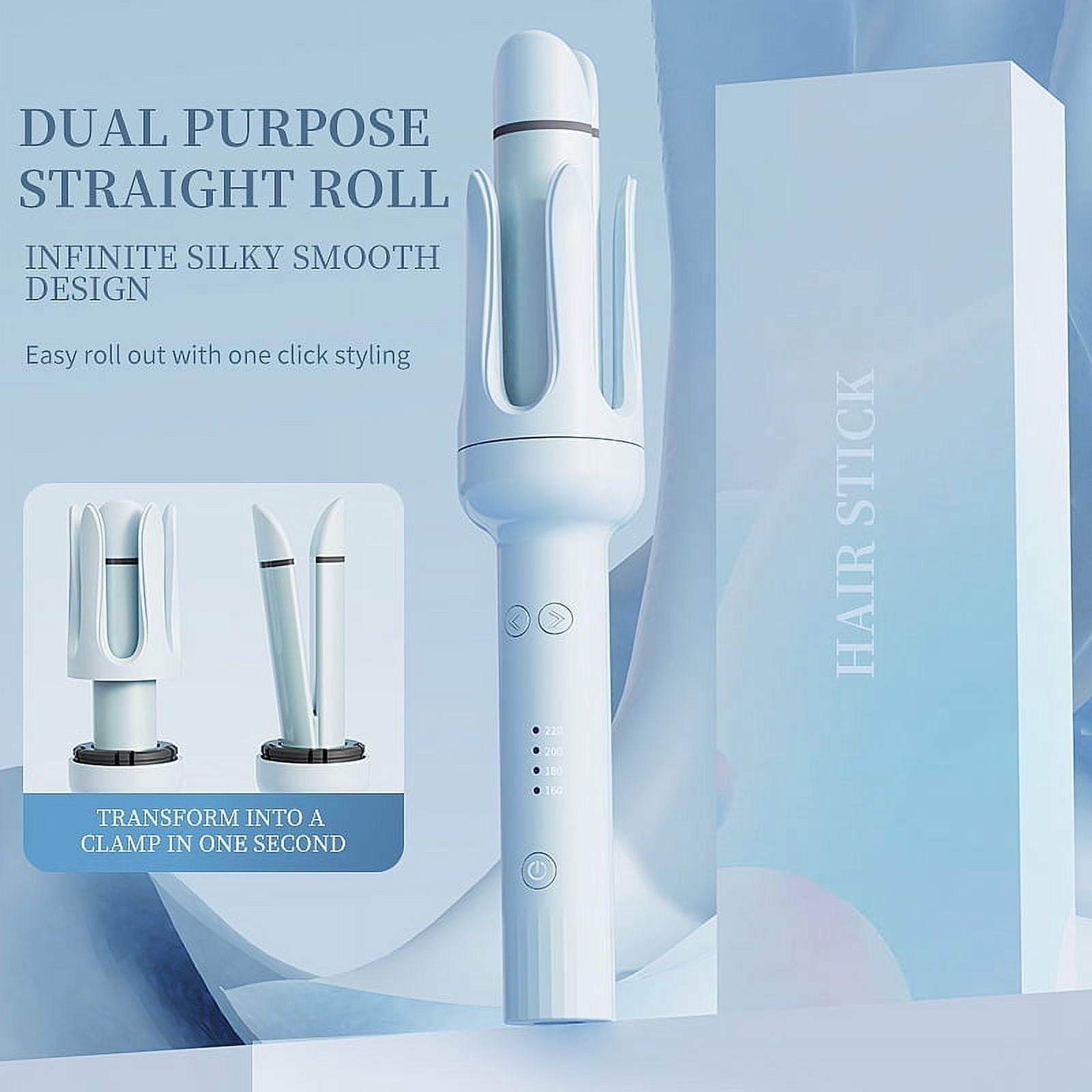 Upgraded 2-in-1 Hair Curler & Flat Iron, One-Key Automatic Curler with 32mm Barrel, Left & Right Curling Wand, 4 Temperature Modes, Negative Ion Generator, Intelligent Timer & Auto Shut-Off
