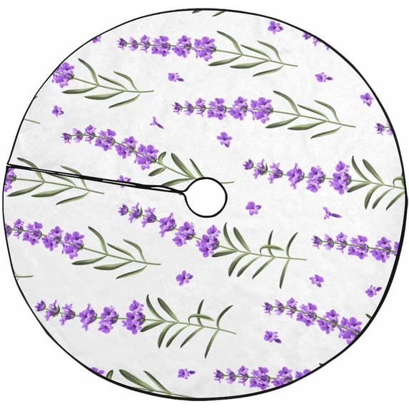 FMSHPON Lavender Flowers Xmas Christmas Tree Skirt Stand Mat for Holiday Party Decoration Indoor Outdoor 48 inches