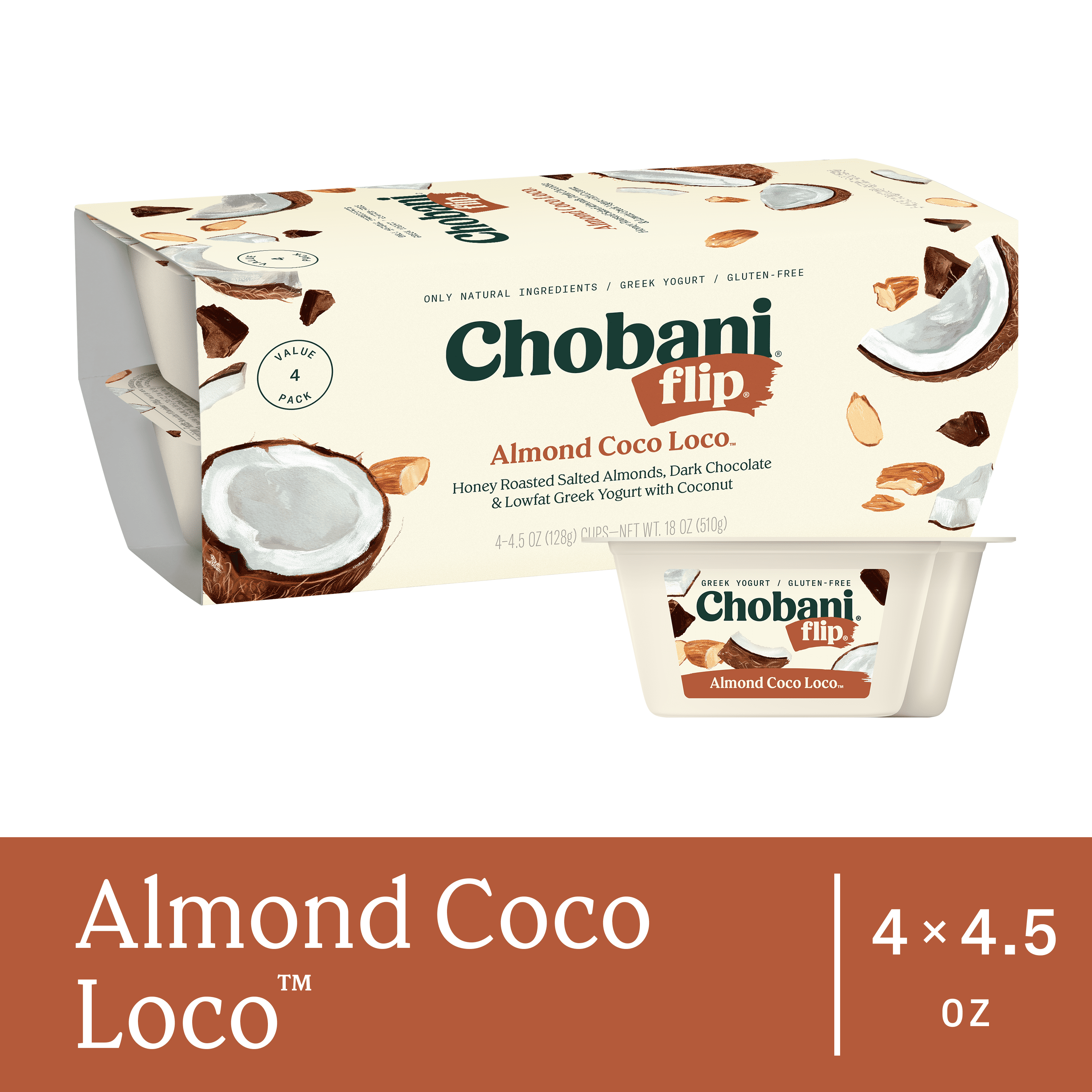 Chobani Flip Low-Fat Greek Yogurt, Almond Coco Loco 4.5 oz, 4