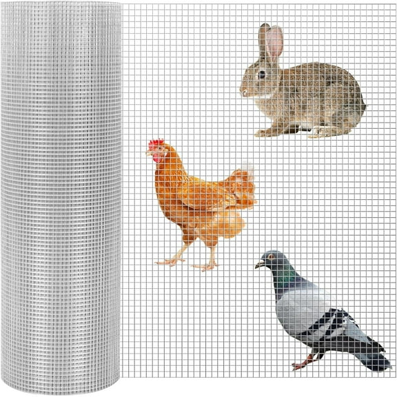1/2'' 24'' X 50' Hardware Cloth, Wire Mesh Fence Chicken Wire Fencing, Double Layer Hot Dip Galvanizing After Welding, Garden Plant Poultry Animal Welded Metal Wire Fencing Roll Mesh