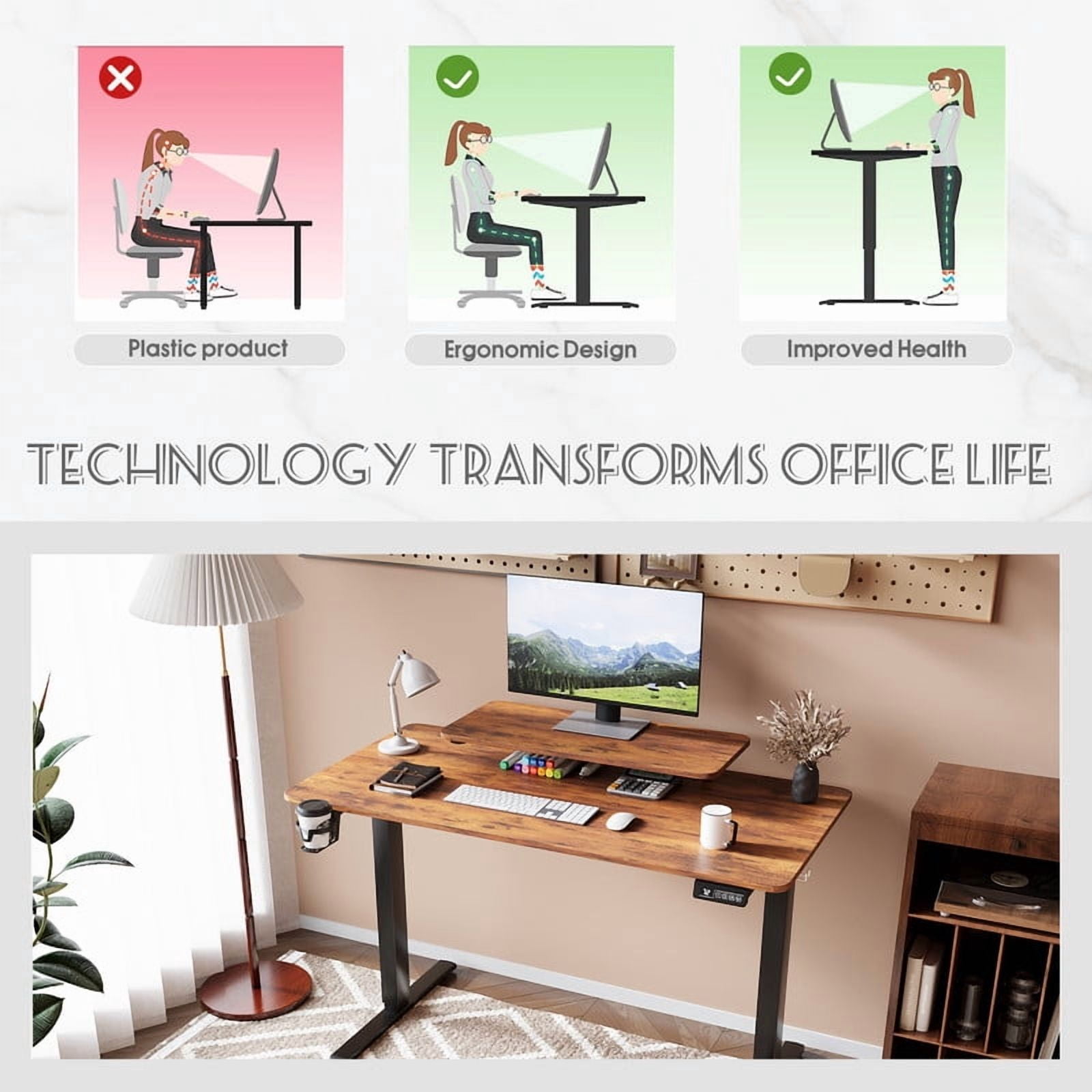 Homall 47" Wide Electric Height Adjustable Standing Desk with Monitor Stand Lifting Range 28~46" Stand Up Office Desk for Home Office,Brown