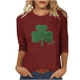 thumbnail image 2 of St. Patrick's Day Shirt for Women Ireland Large Textured Shamrock Graphic T-Shirt 3/4 Sleeve Crewneck Casual Loose Festival Apparel Irish Pride Gift, 2 of 4