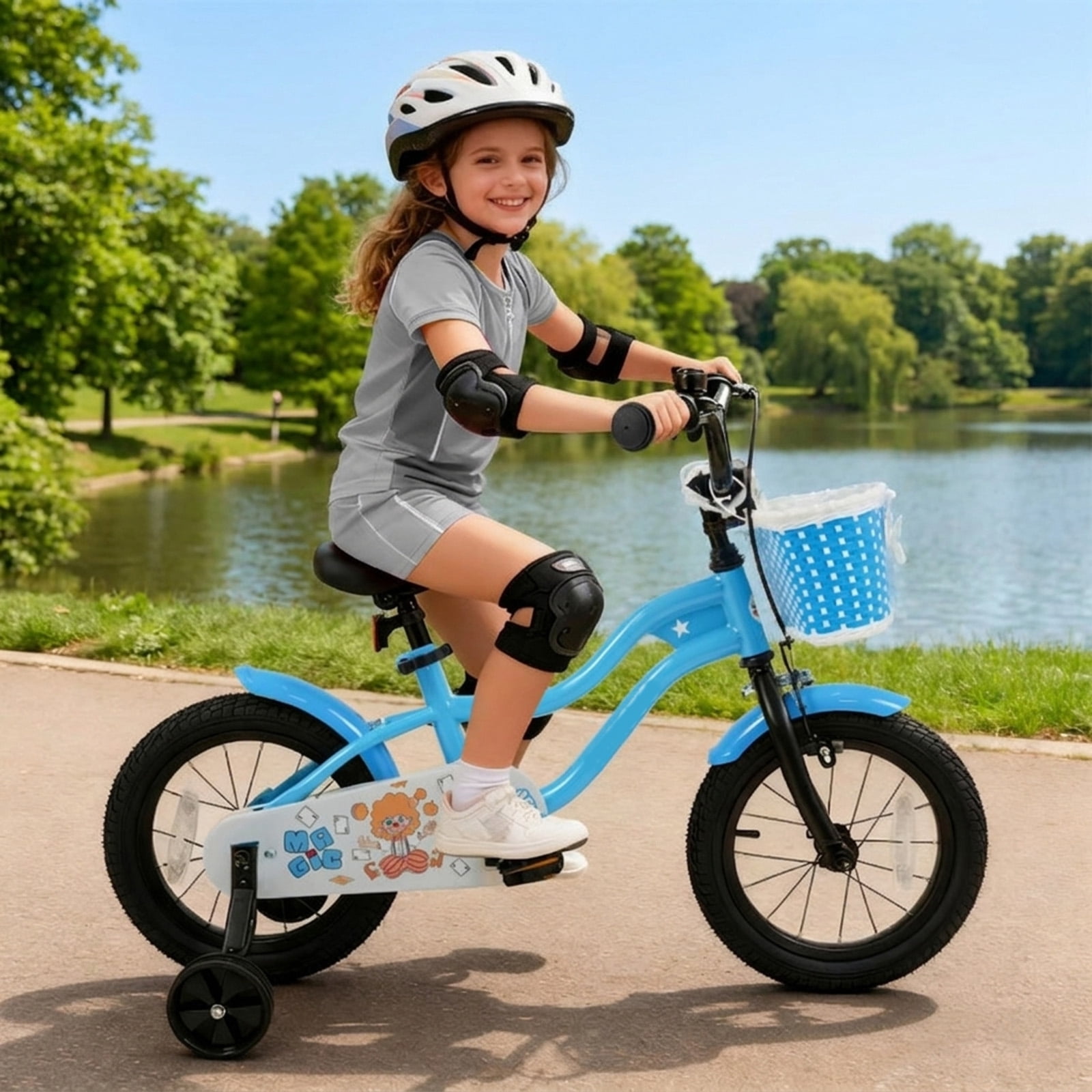 Redsmile Kids Bike 14 Inch with Training Wheels and Front Basket for Boys Girls Ages 3-5, 12 14 16 Inch Adjustable Seat Youth Bicycle for Toddlers, 110 lb Capacity, Multicolor