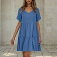 thumbnail image 2 of SHTXOZHI Women's Dresses Summer Short Sleeve V Neck A-Line Tiered Casual Dress with Pockets, 2 of 7