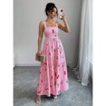 thumbnail image 5 of Womens Pink Gingham & Cherry Print Tiered Ruffle Slip Dress For Vacation, 5 of 7