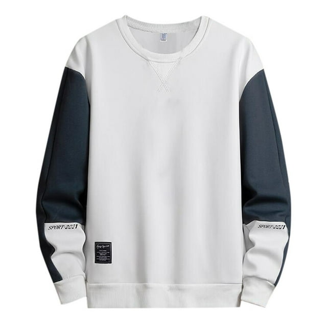 Ketyyh-chn99 Chandail en Molleton Ras du Cou pour Hommes Manches Longues Décontracté Chaud Pull en Polaire Pull de Sport pour Hommes Printemps et Automne Col Rond Couple Vêtements Décontractés Amples Mode Pull-Over Blanc,5TG