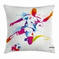 thumbnail image 1 of Teen Room Decor Throw Pillow Cushion Cover, Soccer Player Kicks the Ball Watercolor Style Spray Championship Image, Decorative Square Accent Pillow Case, 20 X 20 Inches, Multicolor, by Ambesonne, 1 of 2