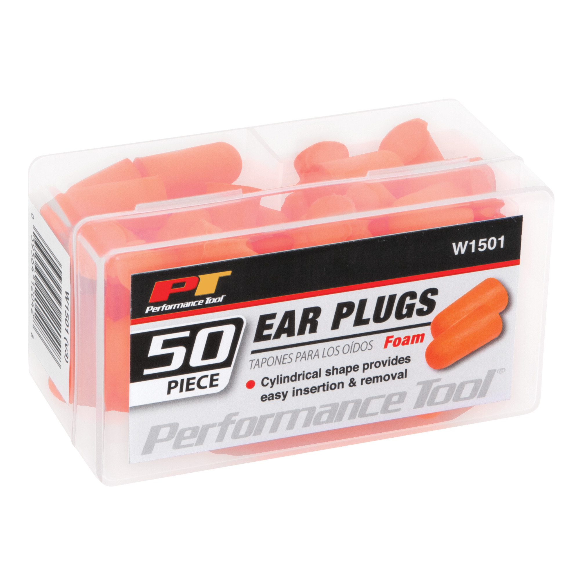 Performance Tool W1501 Cylindrical Foam Ear Plugs - 30dB NRR, Comfortable Fit, Reusable Case with Locking Latch for Easy Storage and Transport