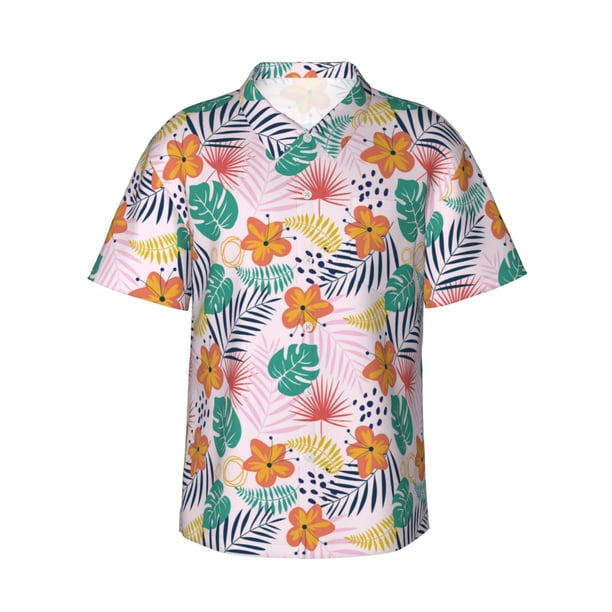 Fotbe Tropical Plants Camisa Hawaiana para Hombre Unisex – Camisa Casual de Verano con Botones de Manga Corta de Algodón y Lino,XX-Large