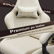 Gtplayer Pro Gaming Chair with Footrest, Dual Bluetooth 5.1 Speakers PVC Leather Recliner, Ivory