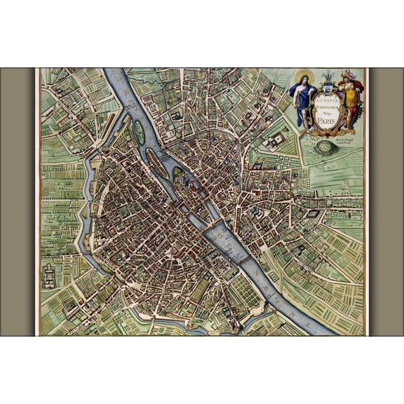 24"x36" Gallery Poster, Map of Paris France 1640s