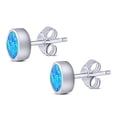 thumbnail image 2 of 7mm Oval Stud Women Earring Lab Created Blue Opal Solid 925 Sterling Silver, 2 of 5