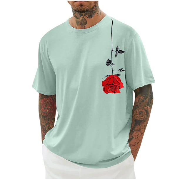 Camisas de Manga Larga para Hombres Imprimir Casual Cuello Redondo Blusa de Manga Corta, Camisas de Lino para Hombres
