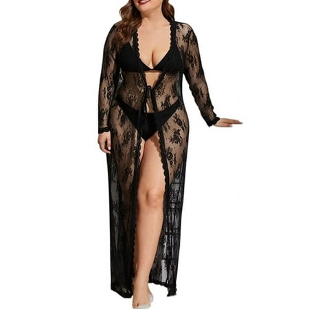 

Enjiwell Plus Size Womens Sexy Lace See Through Lingerie Sheer Nightwear Nightgown Robe