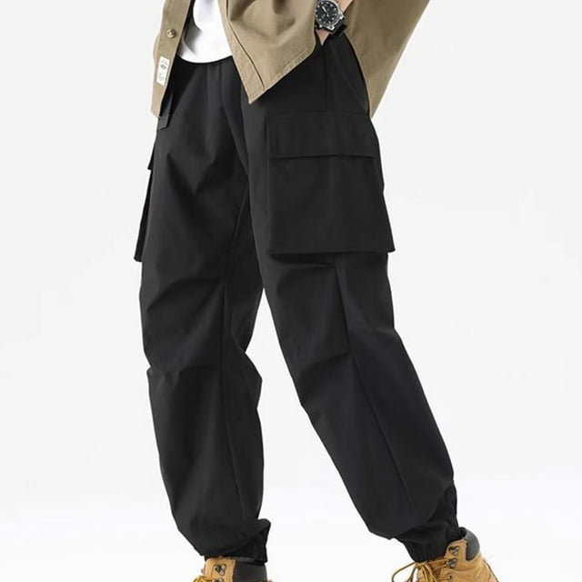 hoksml Pantalon de Randonnée Extérieur pour Homme Décontracté Ample Léger en Ripstop Pantalon Cargo Couleur Unie Multi-Poches Taille Haute à Cordon Pantalon de Travail Été Liquidation