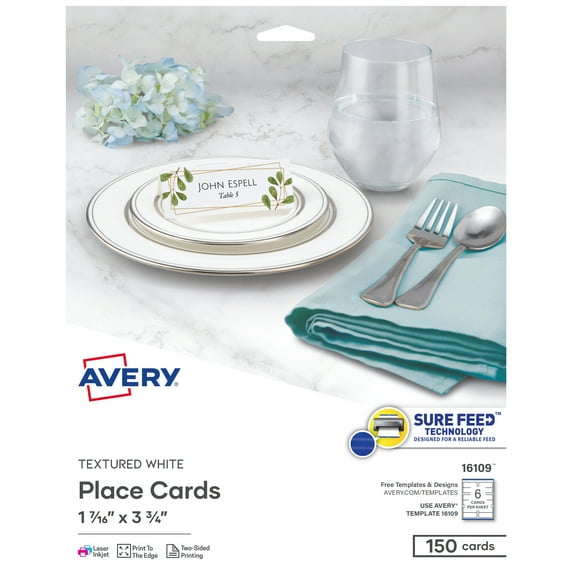 Avery Place Cards, 1-7/16" x 3-3/4", White, 150 Tent Cards (16109)