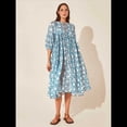 thumbnail image 4 of Vestido Midi Holgado Informal de Verano para Mujer, con Escote en V, Cordones, Media , Estampado Geométrico Bohemio Azul M, 4 of 10