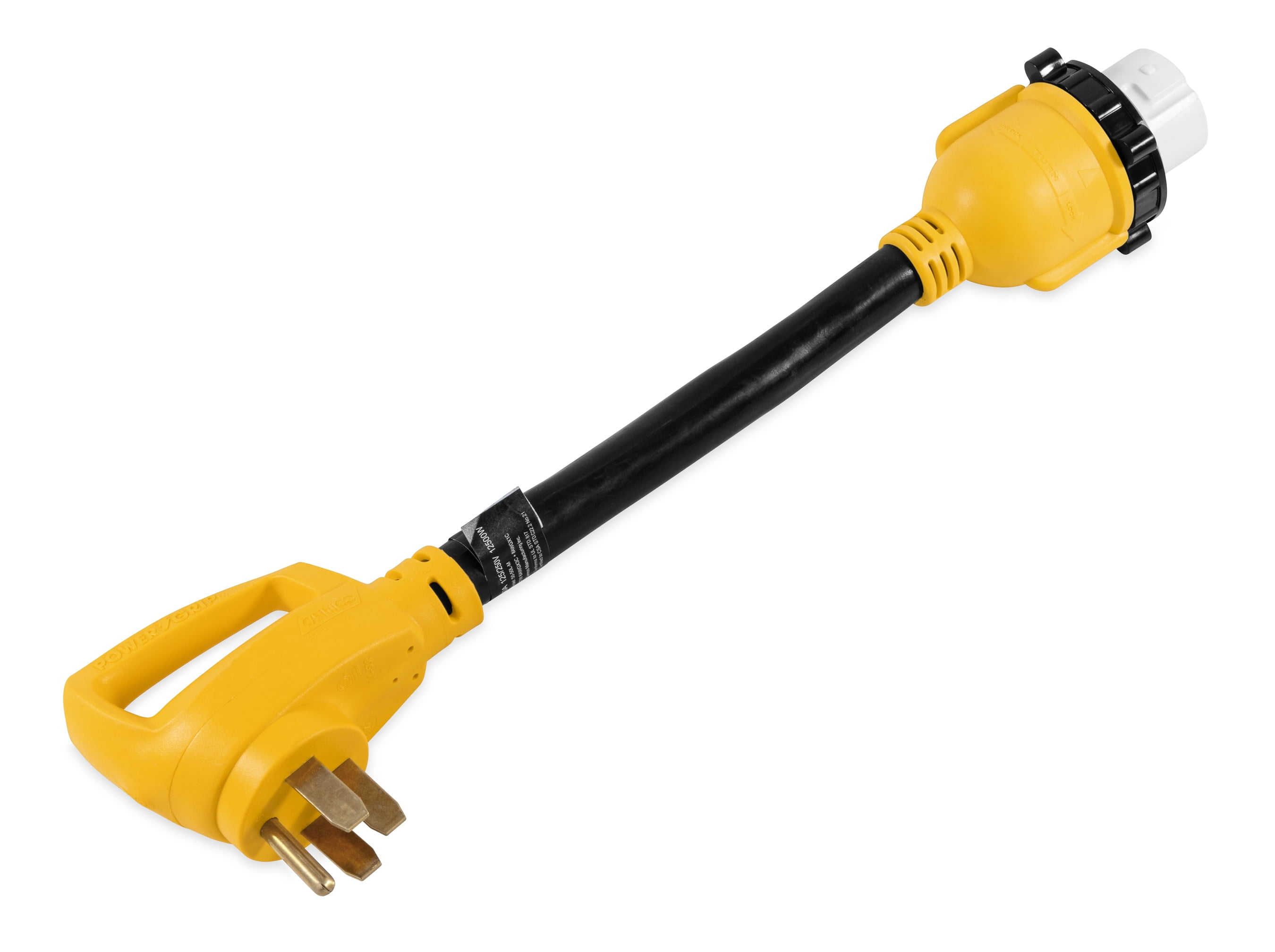 Camco PowerGrip Camper/RV 50Amp Adapter 50 Amp Male Standard/50 Amp Female Locking Adapter